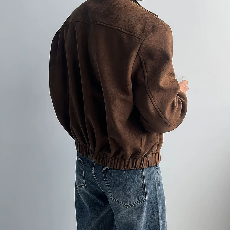 سترة دراجة نارية من جلد صناعي مزيفة بياقة مرتفعة 