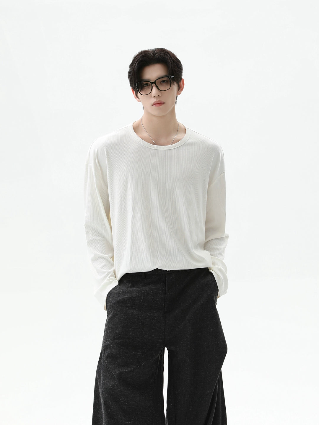 Textured Long Sleeve Relaxed Fit Pullover