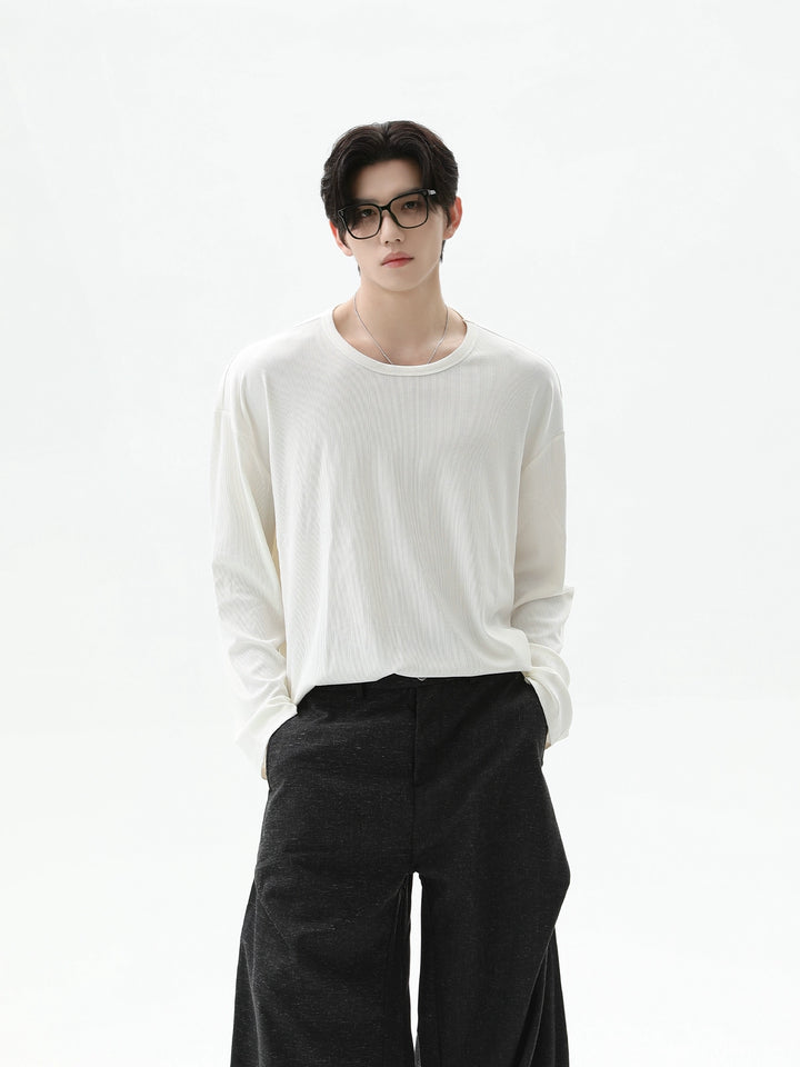 Textured Long Sleeve Relaxed Fit Pullover