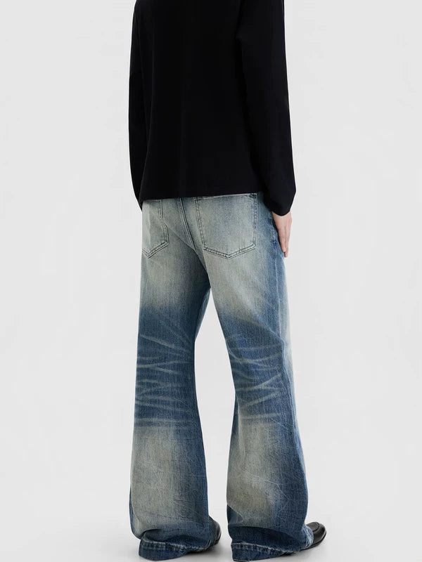 Flared Washed Straight Leg Jeans