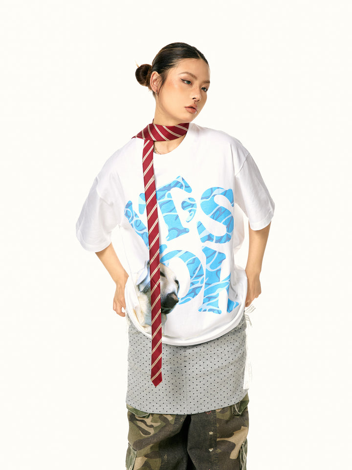 Loose Graphic Print Turtleneck Top