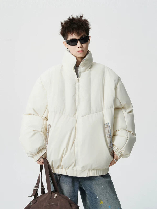 Chaqueta acolchada con cuello alto forrada de cuadros 