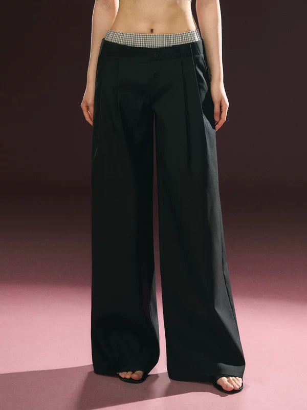 와이드 레그 하이 웨이스트 캐주얼 팬츠 