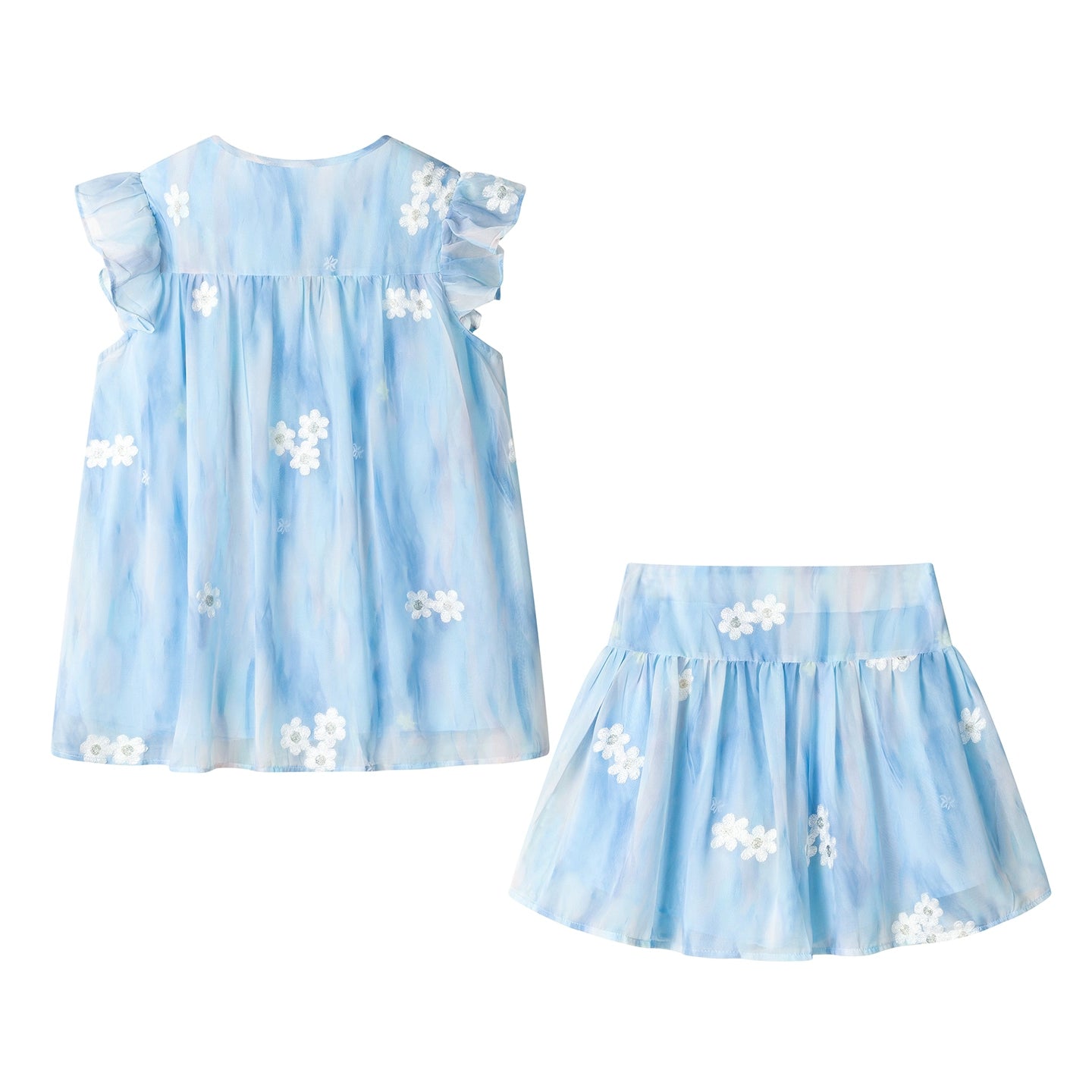 Conjunto de Blusa de Renda Bordada e Saia Curta 