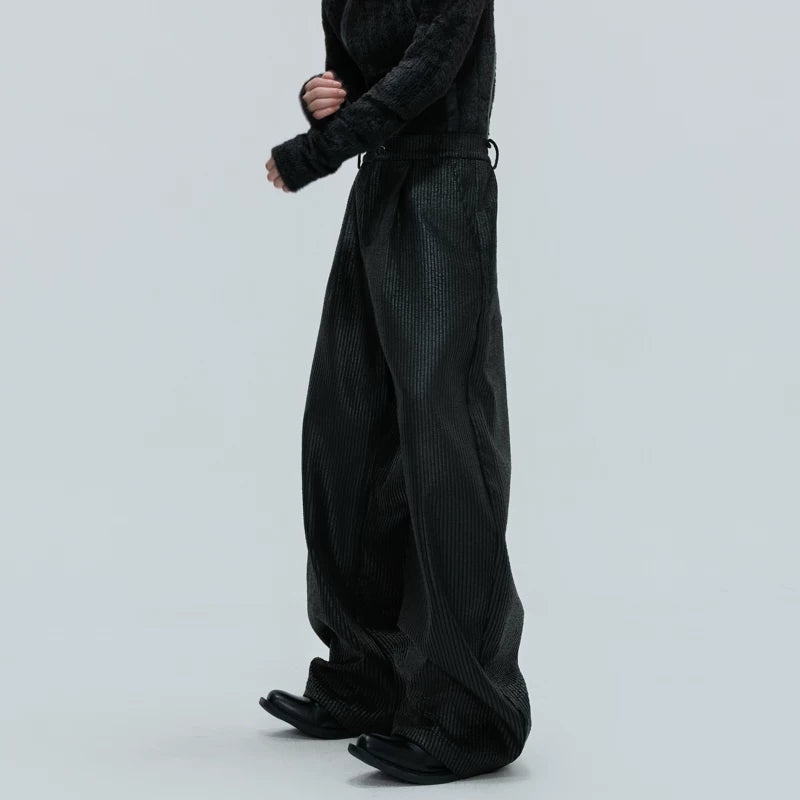 3D Ribbed Leather Loose Pants