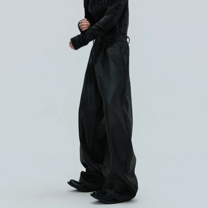 3D Ribbed Leather Loose Pants