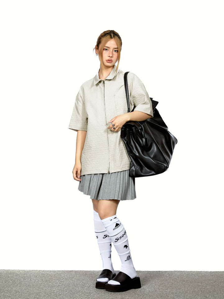 Chemise décontractée à manches courtes avec fermeture éclair texturée 