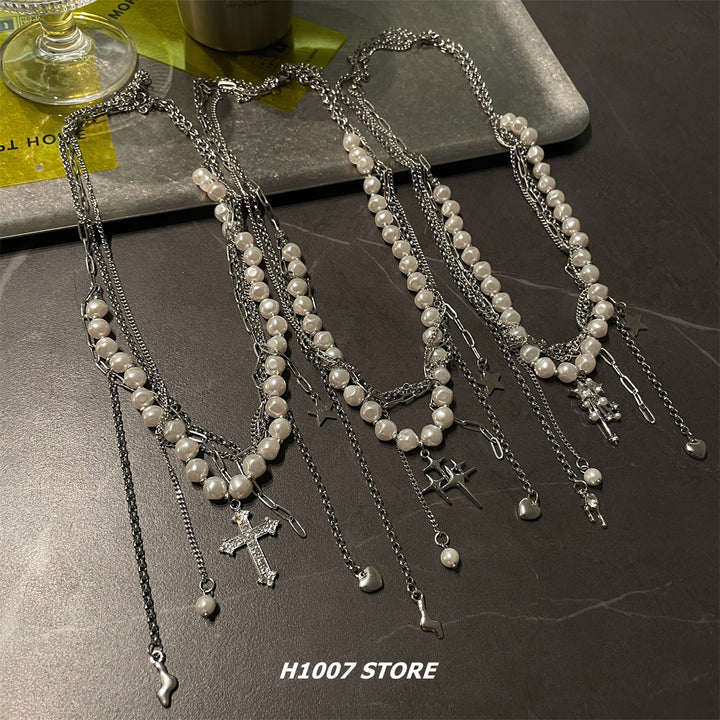 Multi-Layered Pearl Chain Necklace