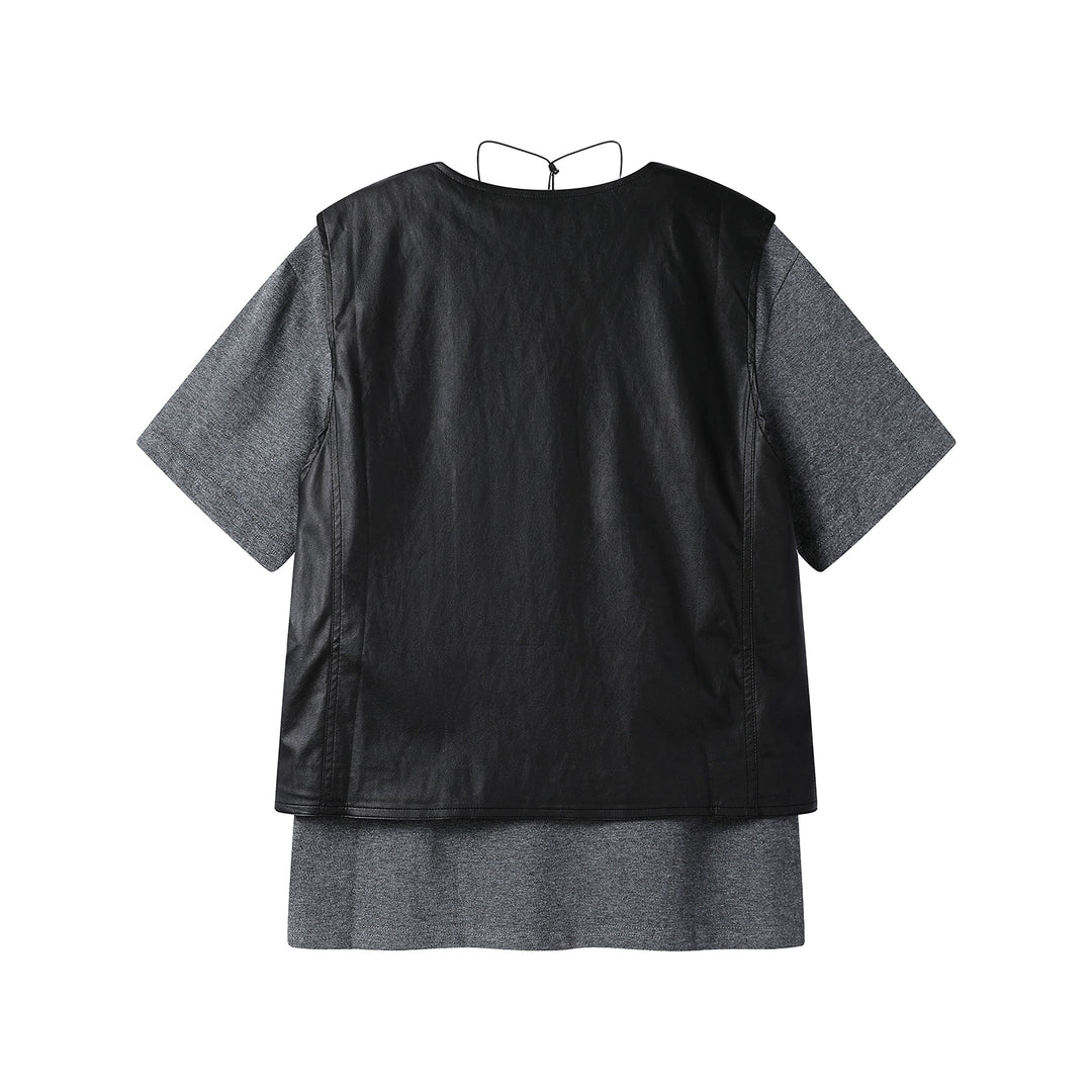 Conjunto de Chaleco de Cuero y Camiseta de Manga Corta 
