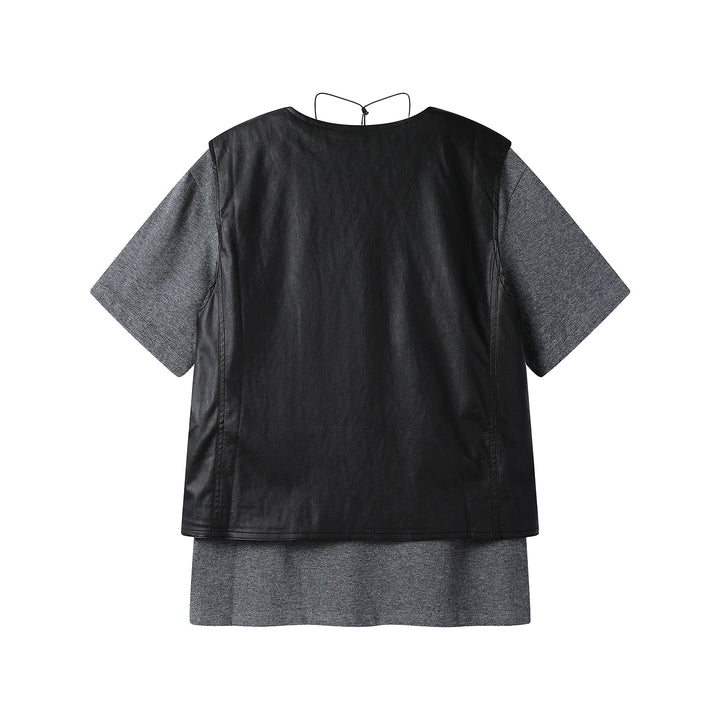 Conjunto de Chaleco de Cuero y Camiseta de Manga Corta 