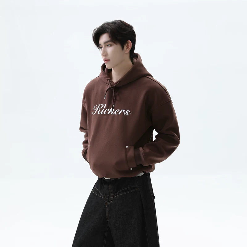 Embroidered Letter Drawstring Hooded Sweatshirt