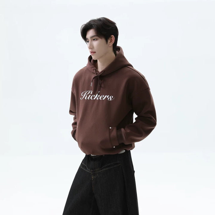 Embroidered Letter Drawstring Hooded Sweatshirt