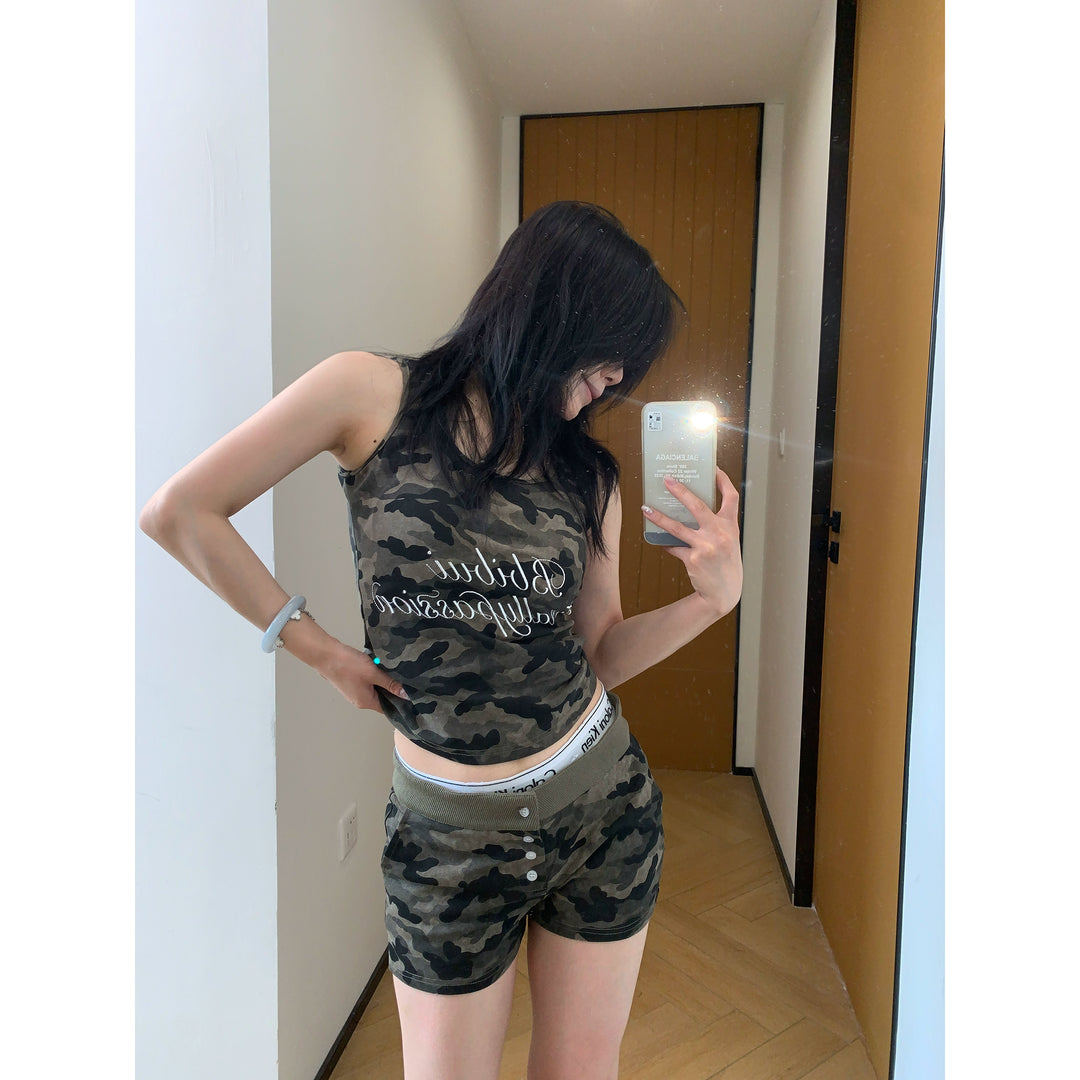 Camouflage Letter Slim Vest and Shorts