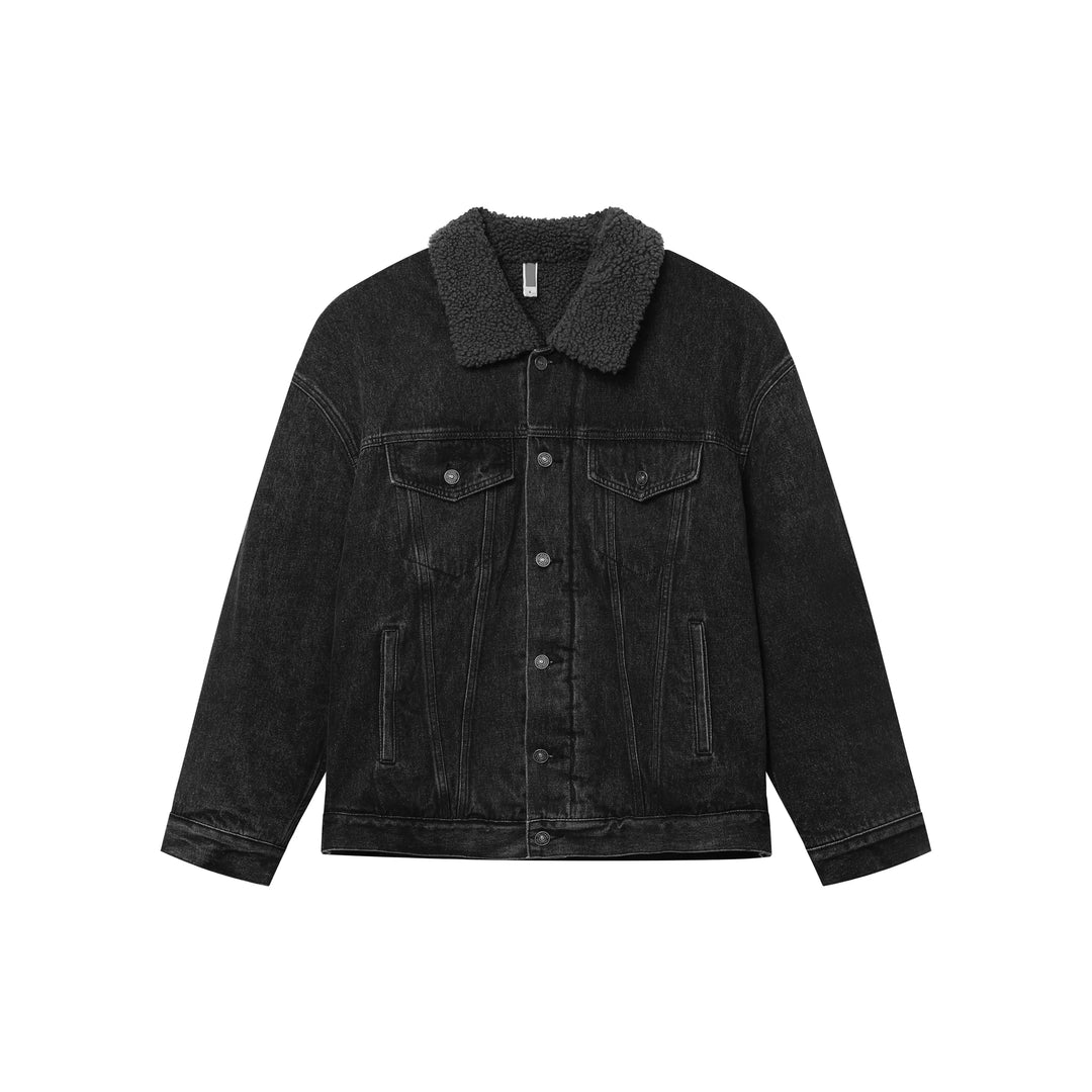 Distressed Lambskin Lapel Denim Jacket