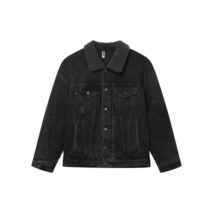 Distressed Lambskin Lapel Denim Jacket