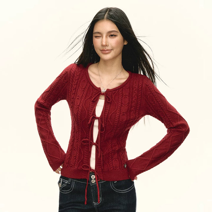 Retro gestrickte Krawatte Front Cardigan Pullover 