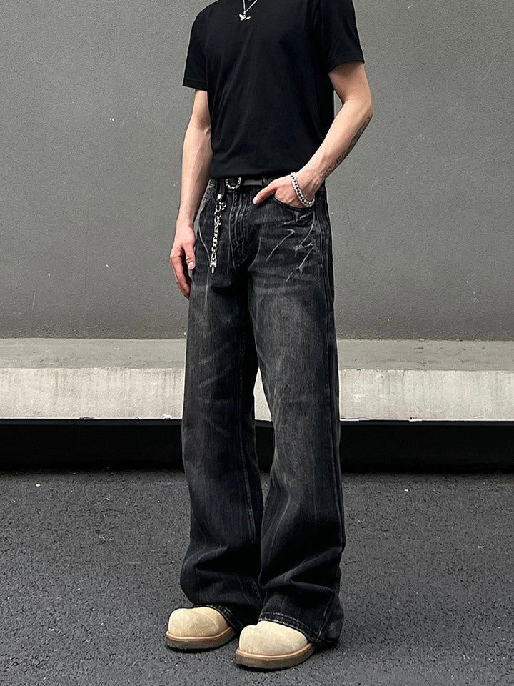 Flared Lightning Pattern Straight Jeans