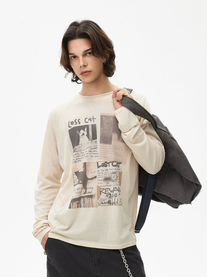Retro Print Langærmet Pullover Skjorte 
