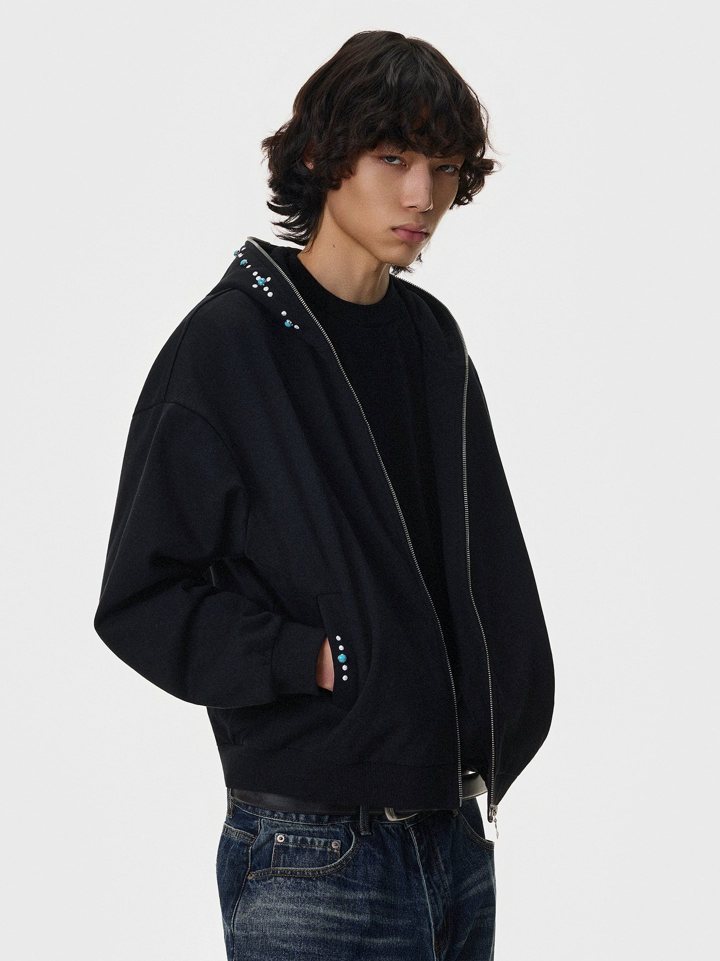 Dekonstre Zip-Up Kısa Kapüşonlu Üst 