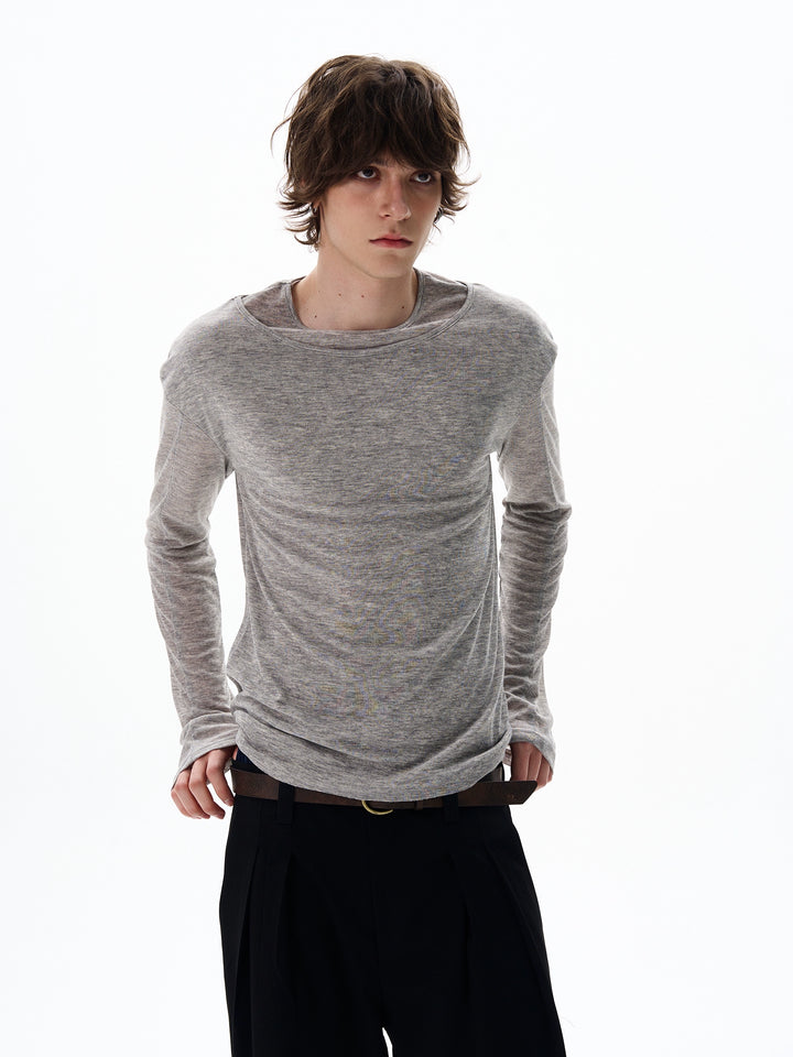 Double-Layer Collar Long-Sleeve Pullover