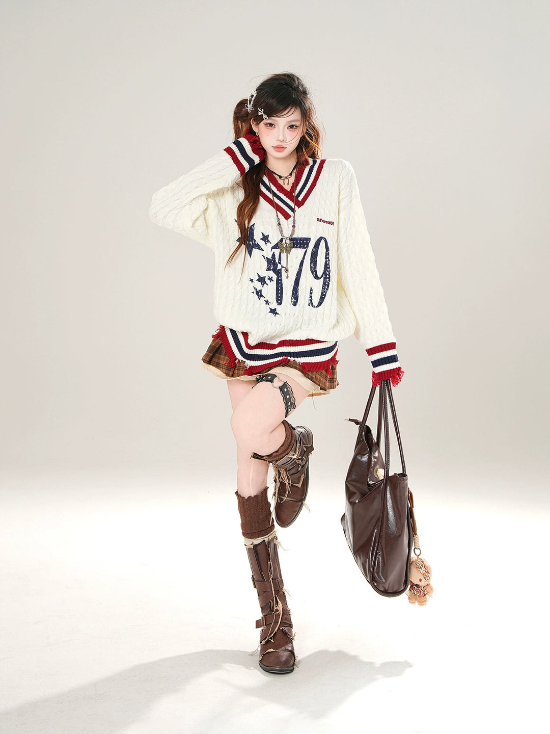 Cable Knit College Style Sweater