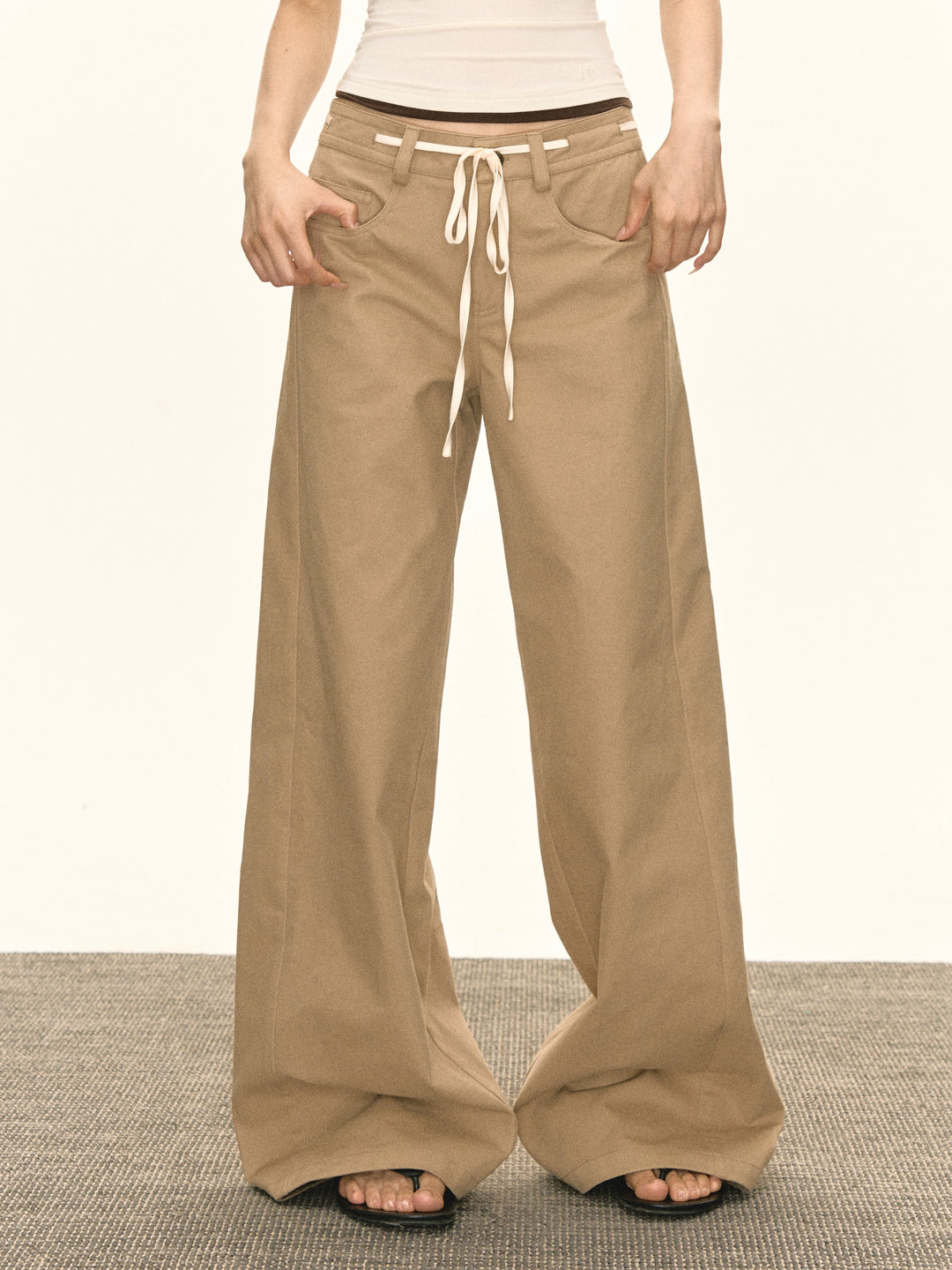 Wide Leg Drawstring Casual Pants