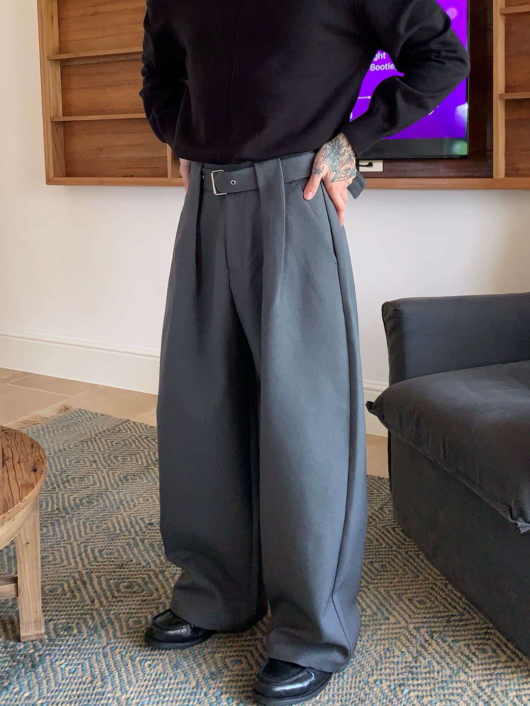Wide Leg Detachable Belt Pants
