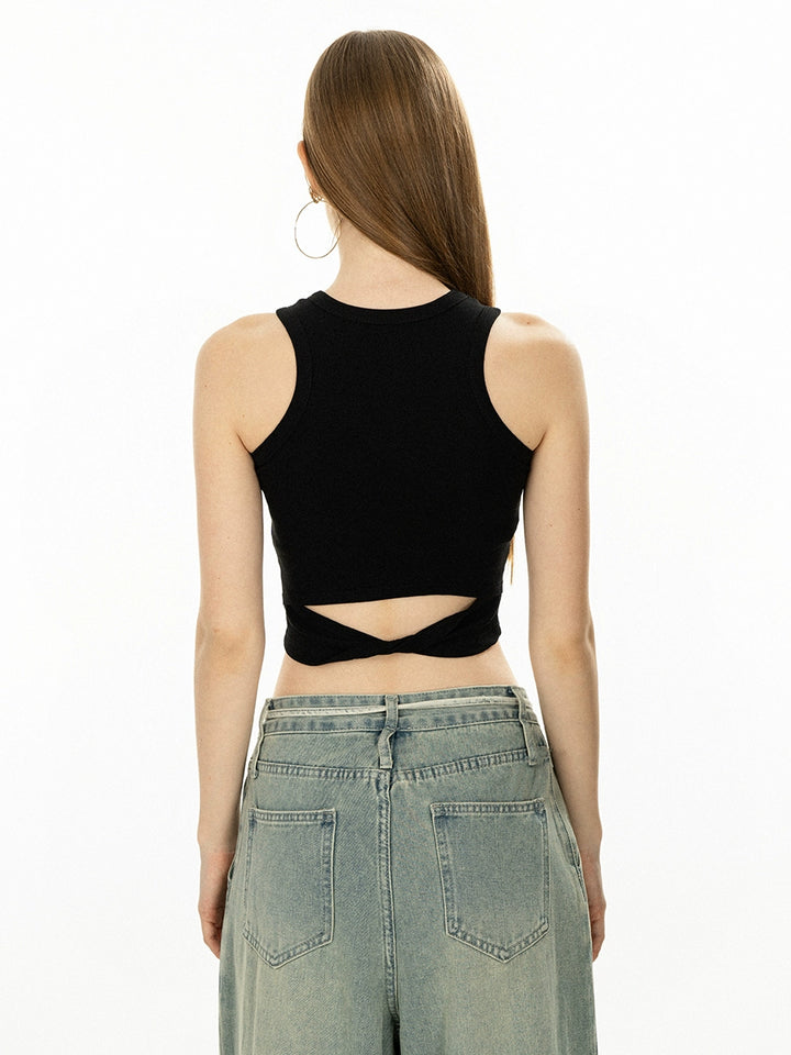 Cropped Ribbed Tank Top with Open Back