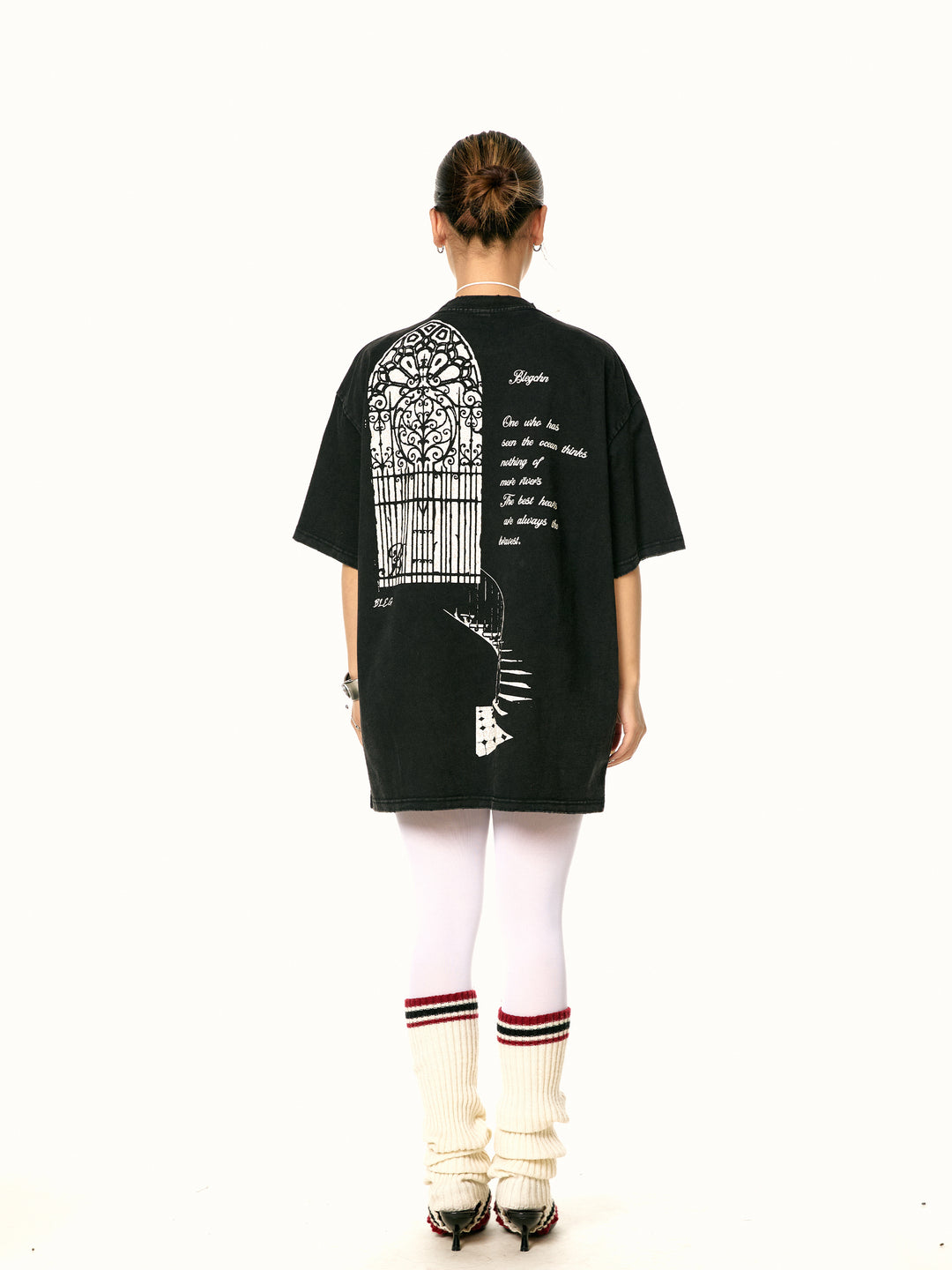 Retro Graphic Oversized Turtleneck T-Shirt
