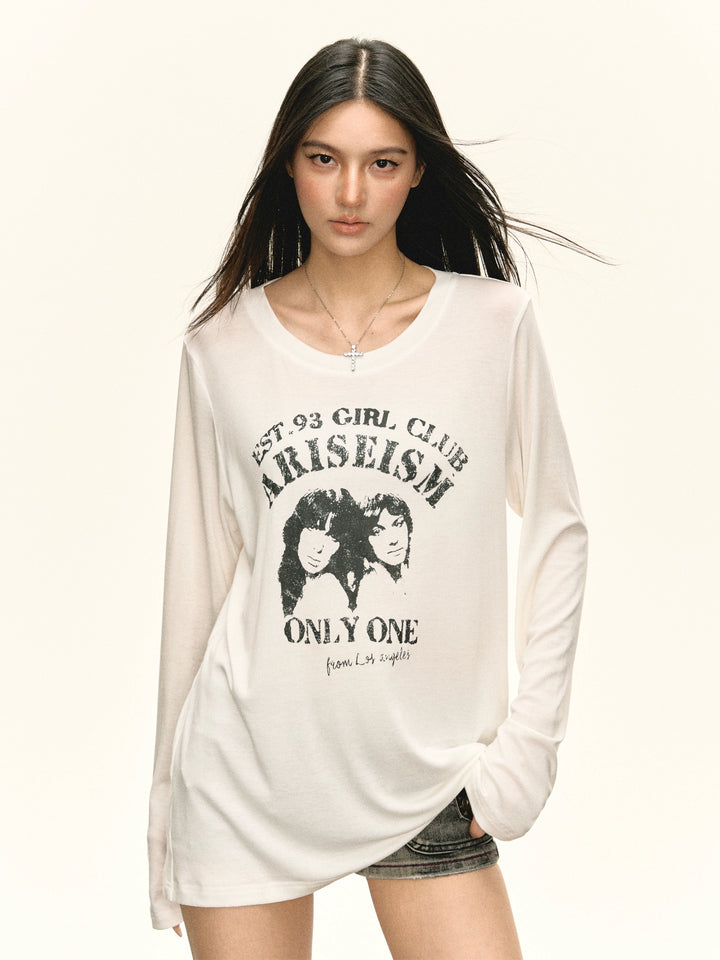 Retro Graphic Long Sleeve Top