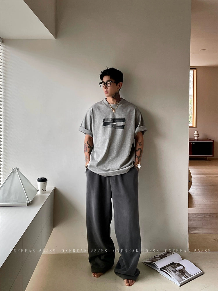 Letter Print Heavyweight Short-Sleeved T-shirt