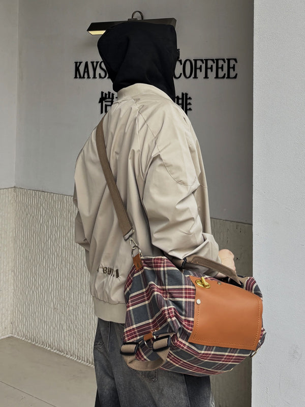 Plaid Multi-function Messenger Backpack