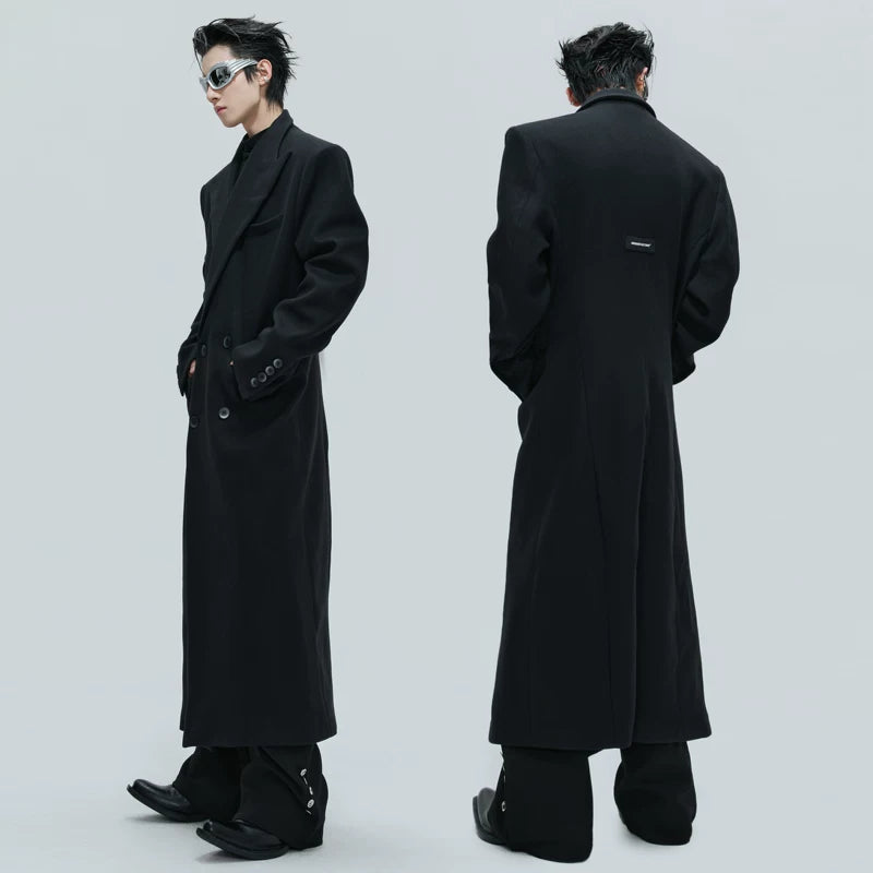 Padded Shoulders Oversized Wool Overcoat