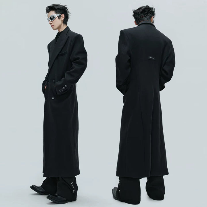 Padded Shoulders Oversized Wool Overcoat