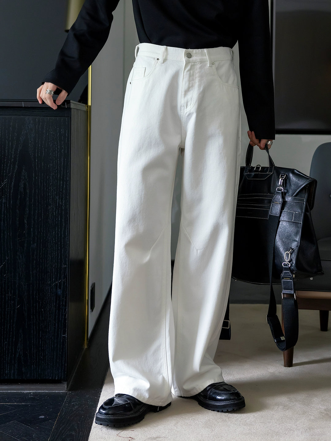 Bred ben rett passform casual jeansbukser 