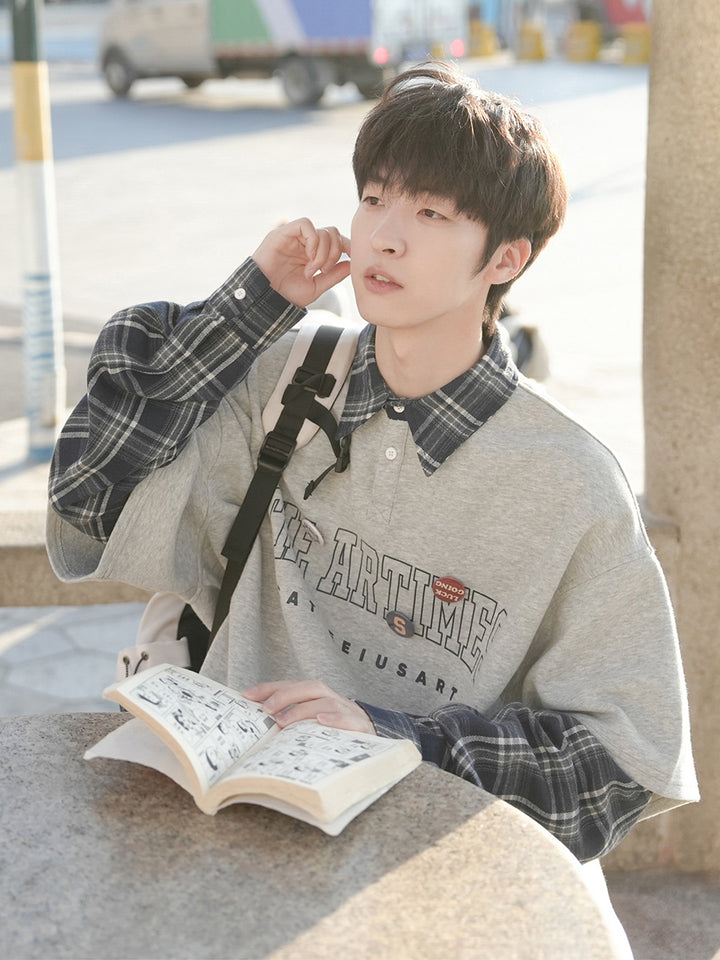Plaid Long-Sleeve Polo Shirt