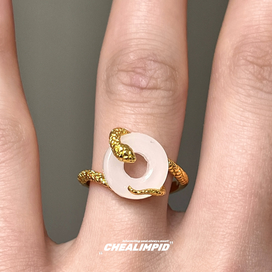 Snake Wrap Jade Peace Buckle Ring