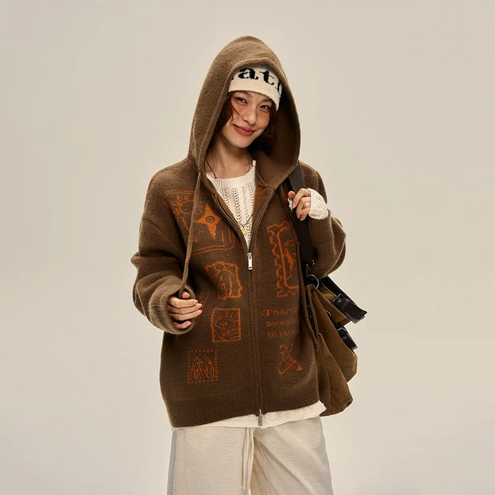 Cárdigan de punto con capucha y cremallera retro 