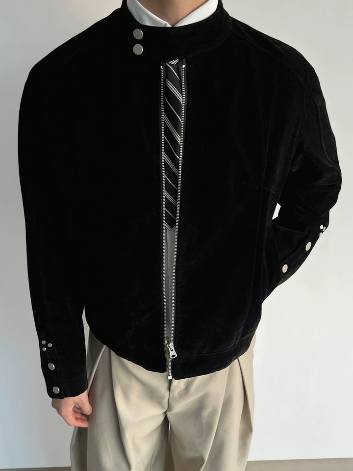 Suede Stand Collar Short Jacket