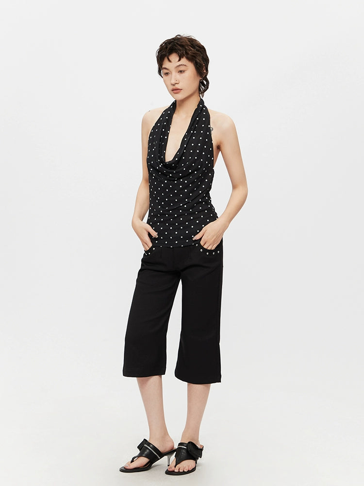 Polka Dot Halter Neck Backless Tank