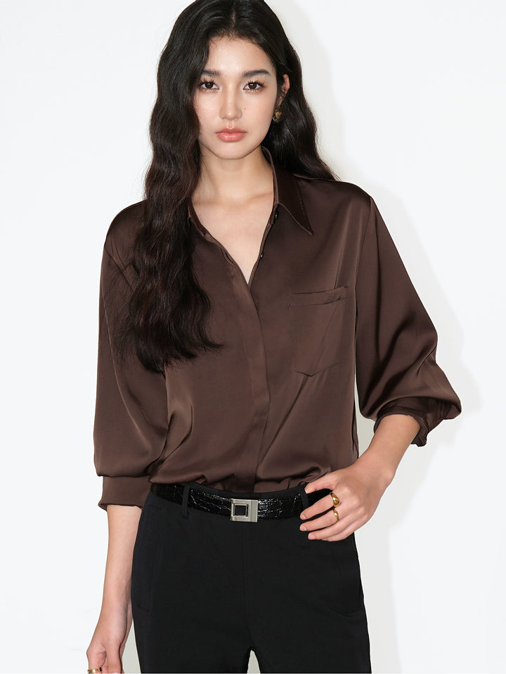 Satin Long Sleeve Loose Fit Shirt