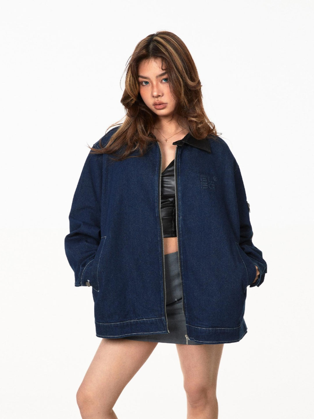 Retro Foam Print Contrast Collar Jacket