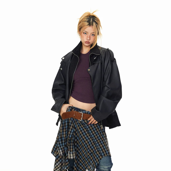 Patchwork Leather Motorcycle Jacket