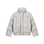 PU Leather Stand Collar Down Jacket