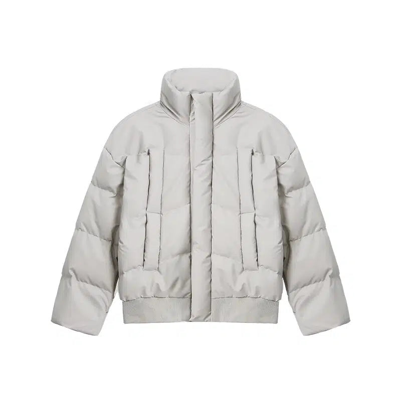 PU Leather Stand Collar Down Jacket