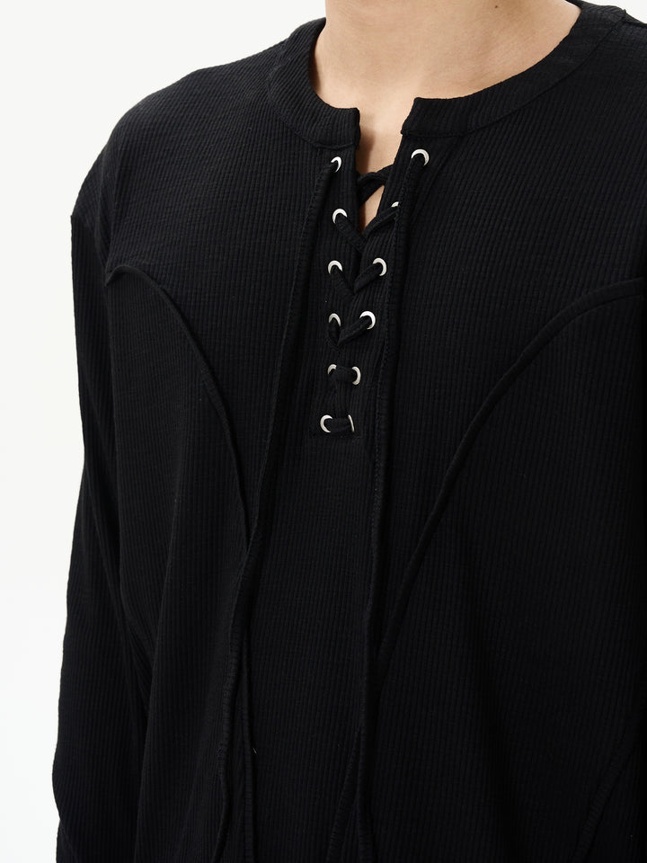 Maglione a maniche lunghe con coulisse retro 