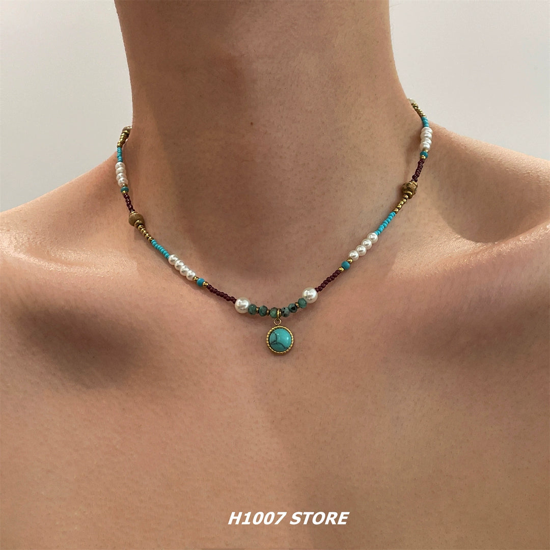 Beaded Turquoise Pendant Necklace