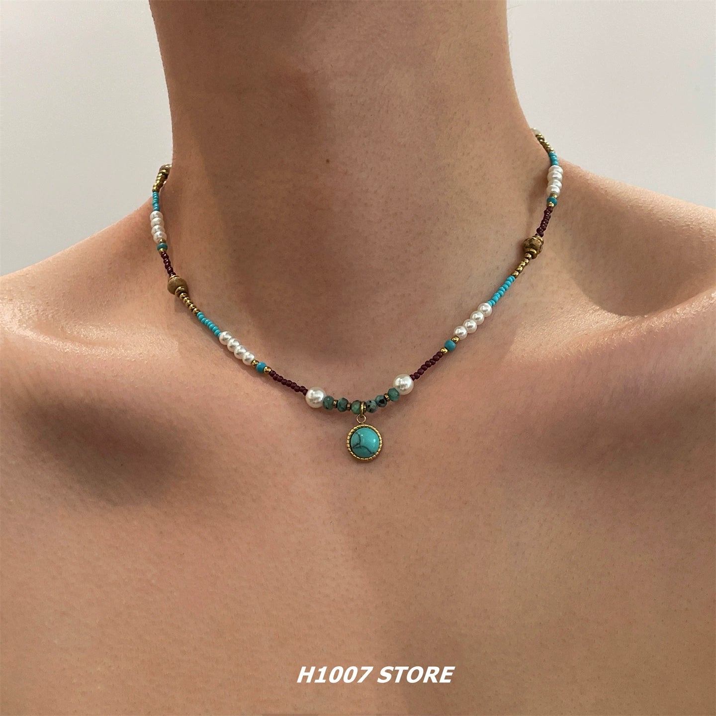 El yapımı Boncuklu Turkuaz Kolye 