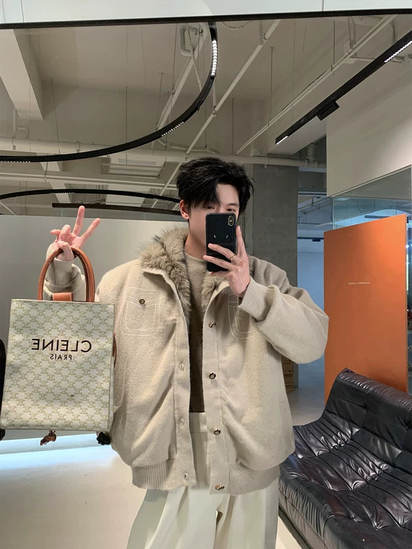 겨울 플리스 칼라 패딩 니트 재킷 