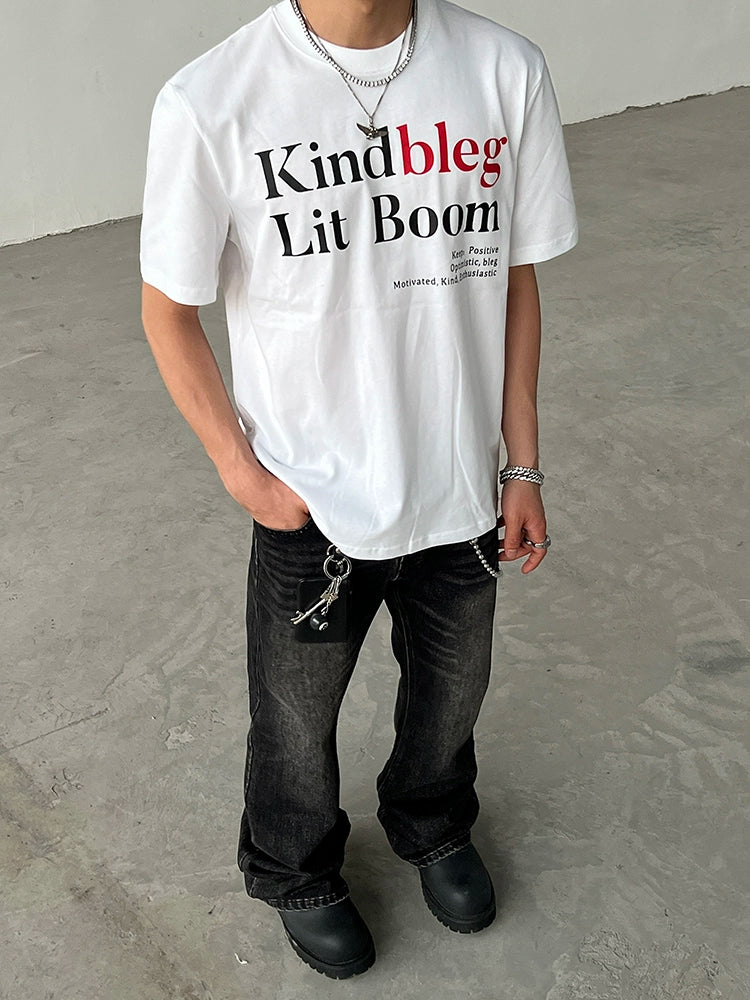Camiseta Casual Solta de Algodão com Estampa de Letras 